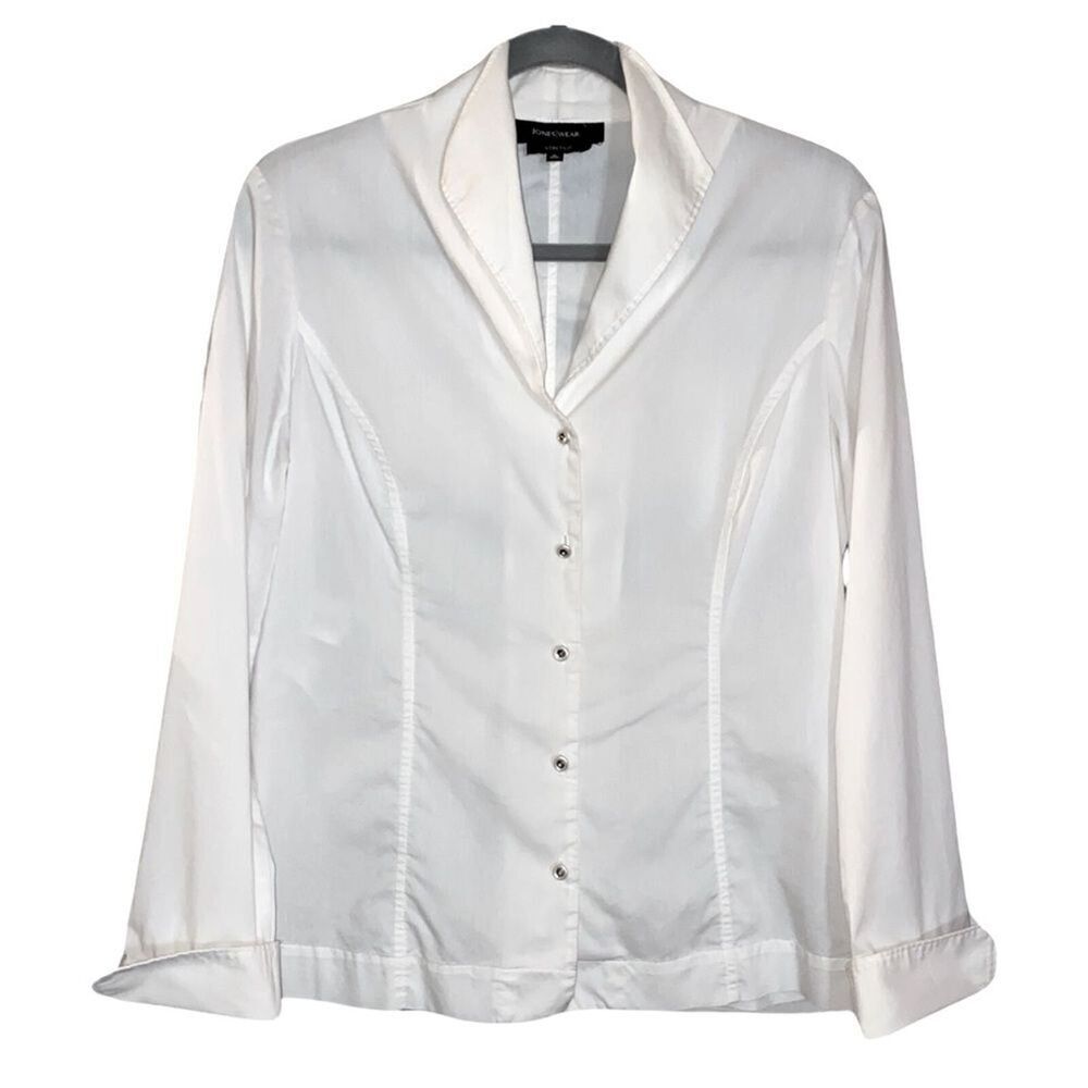 Jones Wear White Button Down Blouse Cotton Blend Stretch Size 10